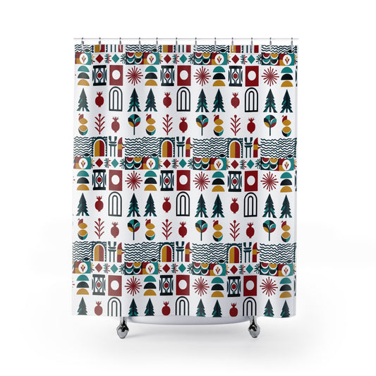 Festive Patterned Shower Curtain - Vibrant Holiday Décor